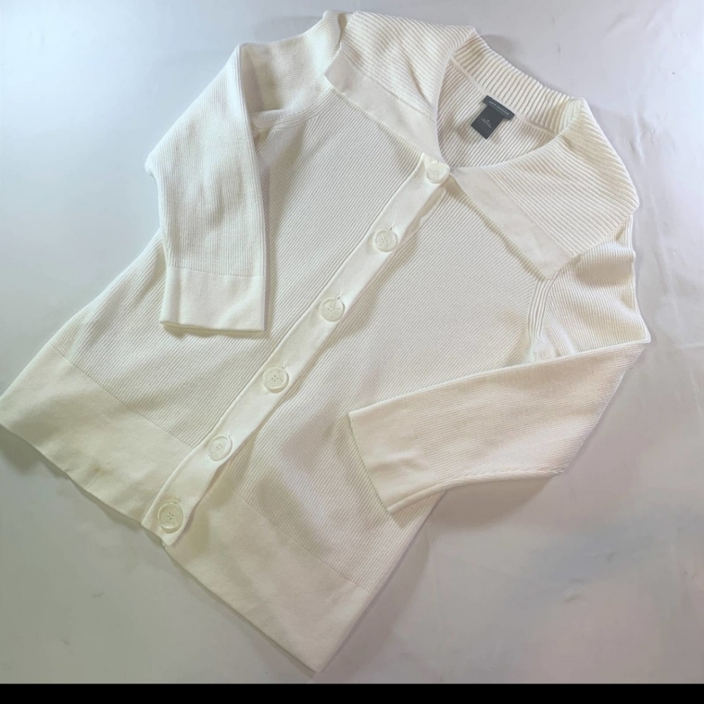 Ann Taylor White Cotton Button Cardigan.